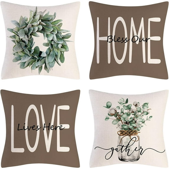 Throw Pillow Covers 16x16 Set of 4 Farmhouse Pillow Covers Cushion Cases Decorative Pillowcases for Sofa Couch Living Room Outdoor Home Decor (Coffee, 16" x 16")