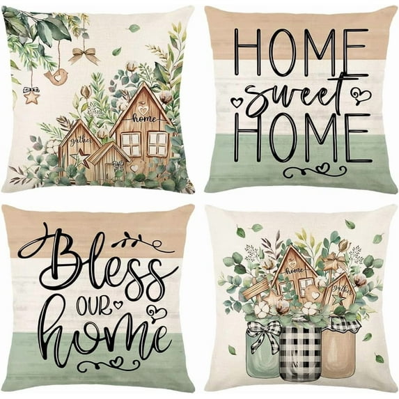 Throw Pillow Covers 16x16 Set of 4 Spring Pillow Covers Decorative Farmhouse Cushion Case for Sofa Couch Outdoor Living Room Home Decor