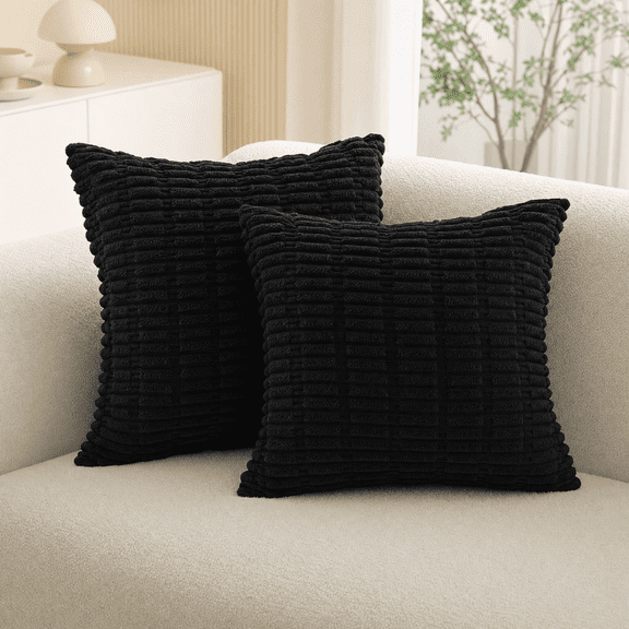 Throw Pillow Covers 18×18 2 Pack Striped Corduroy Decorative for Couch Living Room Bed Black