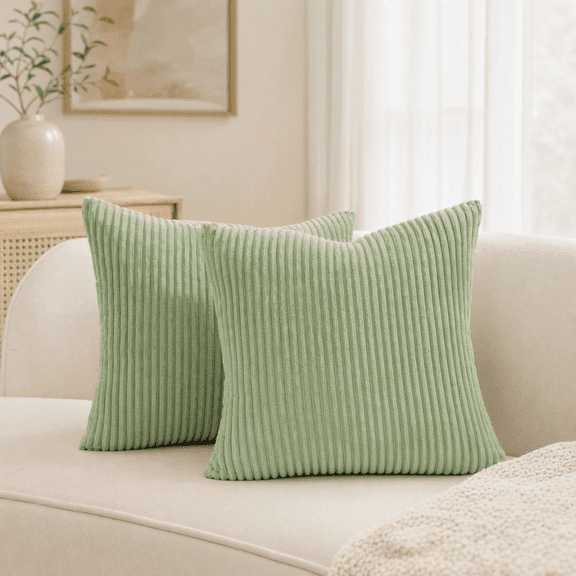 Throw Pillow Covers 18×18 2 Pack Striped Corduroy Decorative for Couch Living Room Bed Emerald Green