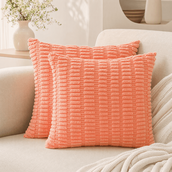 Throw Pillow Covers 18×18 2 Pack Striped Corduroy Decorative for Couch Living Room Bed Light Orange