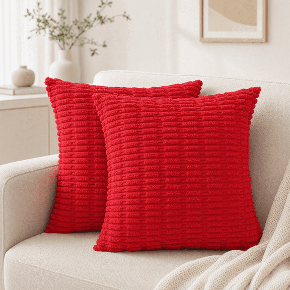 Throw Pillow Covers 18×18 2 Pack Striped Corduroy Decorative for Couch Living Room Bed Red