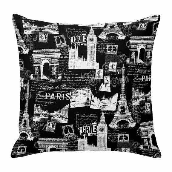 Throw Pillow Covers 18 x 18 Inch, Eiffel Tower Cotton Linen Pillows Cases, Vintage France Romantic European Paris City Art Square Cushion Covers for Couch Sofa Bed