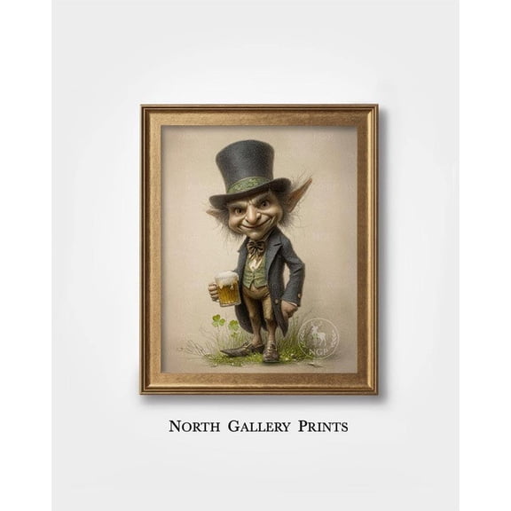 St Patrick's Day Leprechaun Print Irish Shamrock Decor Vintage Folklore Wall Art Poster 24x36 UNFRAMED