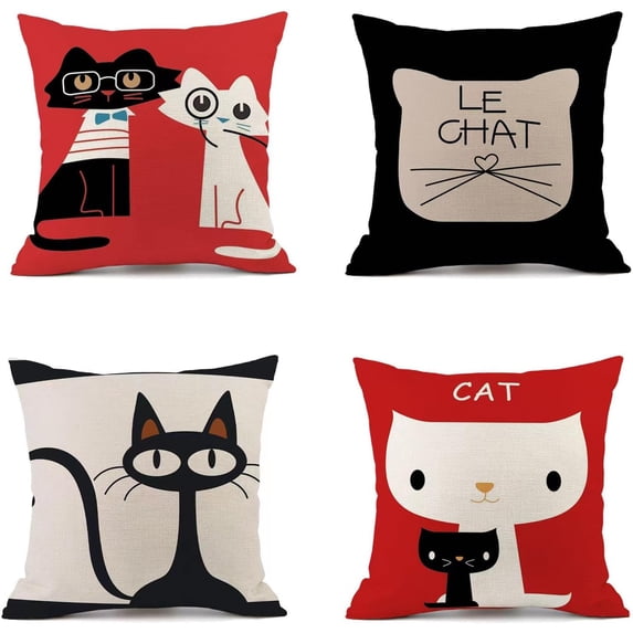 Throw Pillow Covers 18 x 18 Inch Set of 4, Modern Sofa Throw Pillow Cover, Decorative Outdoor Cotton Linen Fabric Pillowcase for Home Sofa Couch Bed Car Décor,45x45cm