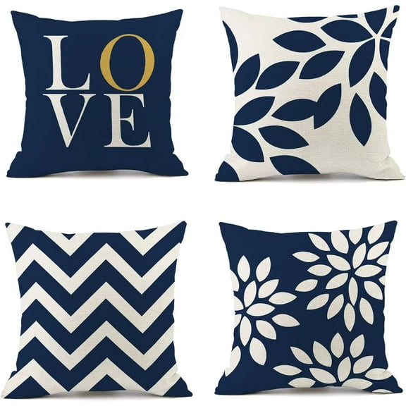 Throw Pillow Covers 18 x 18 Inch Set of 4, Modern Sofa Throw Pillow Cover, Decorative Outdoor Cotton Linen Fabric Pillowcase for Home Sofa Couch Bed Car Décor,45x45cm