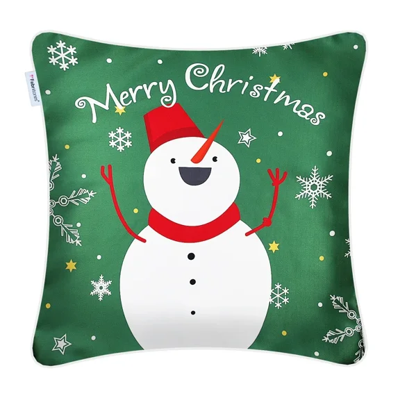 Throw Pillow Covers 18x18 Inch Alternative Silk Christmas Snowman Pattern Green Decorative Square Cushion Cover for Couch Bed Sofa Indoor Furniture