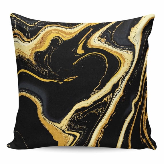 Throw Pillow Covers 18x18 Inch, Black Gold Marble Decorative Pillow Cases for Couch Sofa Bed, Modern Geometric Textured Cotton Linen Square Home Decor Pillowcases with Hidden Zipper
