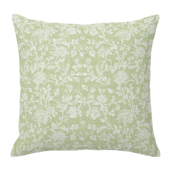 Throw Pillow Covers 18x18 Inch, Botanical Rose Bud Decorative Pillow Cases for Couch Sofa Bed, Vintage Mint Green Floral Leaves Farmhouse Cotton Linen Square Home Decor Pillowcases