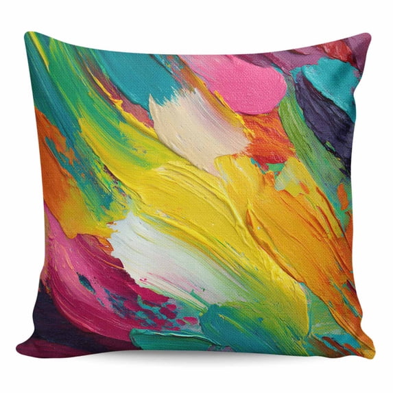 Throw Pillow Covers 18x18 Inch, Colorful Pigment Decorative Pillow Cases for Couch Sofa Bed, Abstract Color Block Oil Painting Cotton Linen Square Home Decor Pillowcases with Hidden Zipper