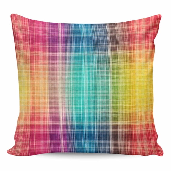 Throw Pillow Covers 18x18 Inch, Colorful Plaid Decorative Pillow Cases for Couch Sofa Bed, Modern Chic Rainbow Gradient Striped Cotton Linen Square Home Decor Pillowcases with Hidden Zipper