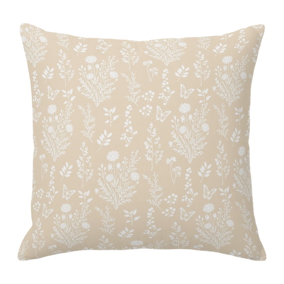 Throw Pillow Covers 18x18 Inch, Cream Botanical Decorative Pillow Cases for Couch Sofa Bed, Spring Summer Chic Wildflowers Cotton Linen Square Home Decor Pillowcases with Hidden Zipper