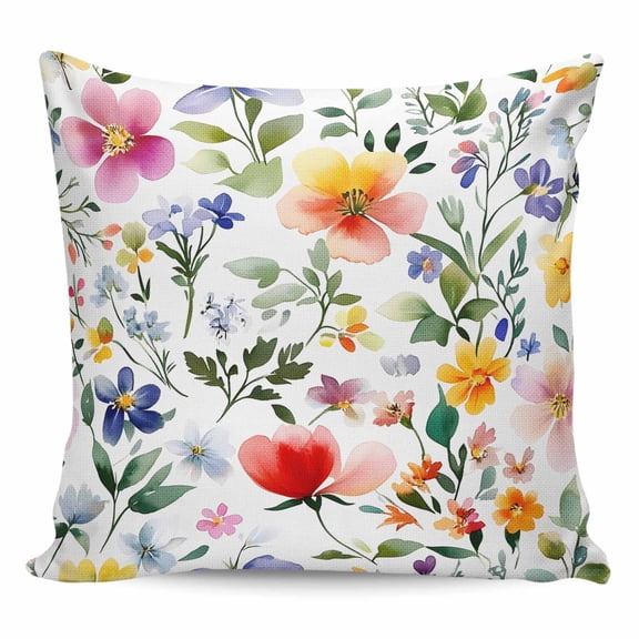 Throw Pillow Covers 18x18 Inch, Farm Flower Decorative Pillow Cases for Couch Sofa Bed, Boho Spring Leaf Watercolor Floral Plant Cotton Linen Square Home Decor Pillowcases with Hidden Zipper