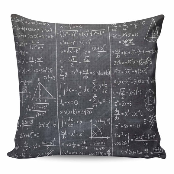 Throw Pillow Covers 18x18 Inch, Mathematics Formulas Decorative Pillow Cases for Couch Sofa Bed, Blackboard with Math Numerical Geometric Cotton Linen Square Home Decor Pillowcases