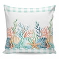 thumbnail image 1 of Throw Pillow Covers 18x18 Inch, Nautical Coastal Decorative Pillow Cases for Couch Sofa Bed, Summer Sea Corals Shells Starfish Green Plaid Cotton Linen Square Home Decor Pillowcases, 1 of 7