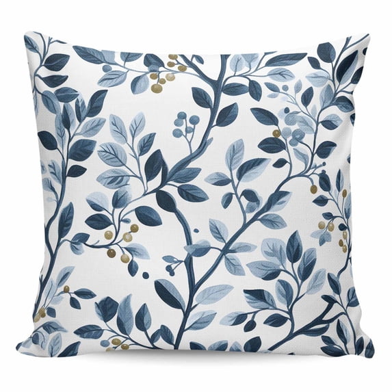 Throw Pillow Covers 18x18 Inch, Navy Blue Botanical Decorative Pillow Cases for Couch Sofa Bed, Summer Spring Leaves Cotton Linen Square Home Decor Pillowcases with Hidden Zipper