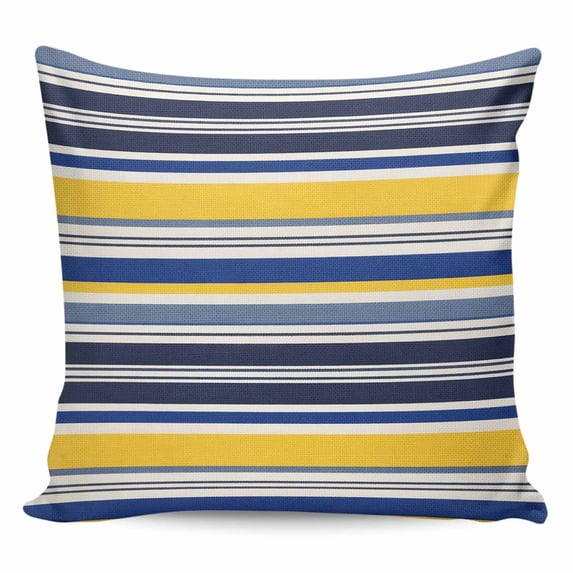 Throw Pillow Covers 18x18 Inch, Navy Blue Yellow Striped Decorative Pillow Cases for Couch Sofa Bed, Farmhouse Vintage Stripe Cotton Linen Square Home Decor Pillowcases with Hidden Zipper