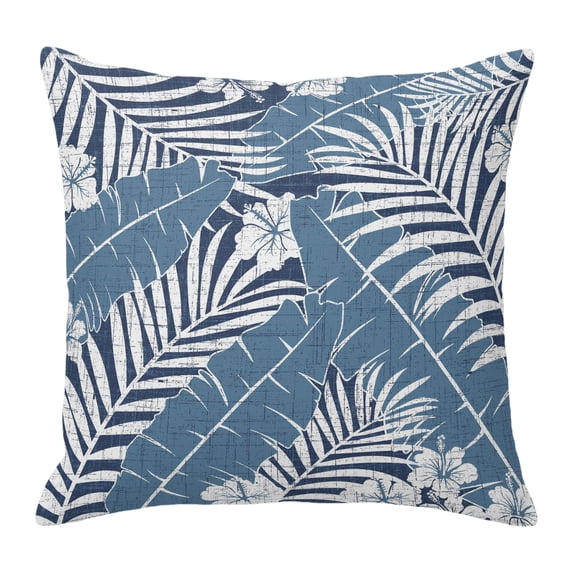 Throw Pillow Covers 18x18 Inch, Navy Palm Tree Decorative Pillow Cases for Couch Sofa Bed, Summer Tropical Plants Leaves Vintage Flowers Cotton Linen Square Home Decor Pillowcases with Hidden Zipper