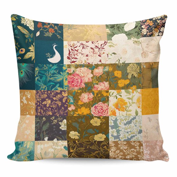 Throw Pillow Covers 18x18 Inch, Pastoral Botanical Decorative Pillow Cases for Couch Sofa Bed, Vintage Buffalo Spring Floral Cotton Linen Square Home Decor Pillowcases with Hidden Zipper