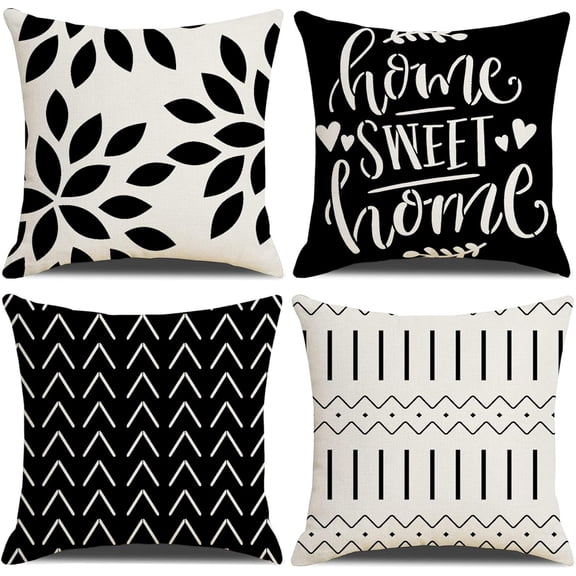 Throw Pillow Covers 18x18 Inch,Pillow Covers 18x18,Squar Pillow Covers Set of 4 Boho Modern Farmhouse Neutral Decorative Pillowcases Linen Cushion Case