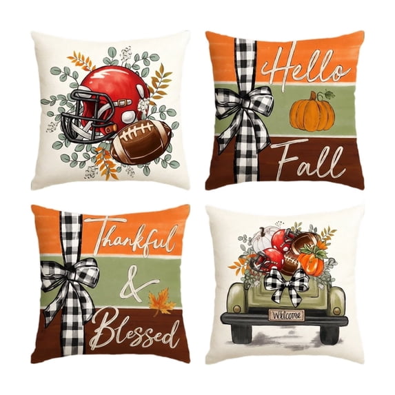Throw Pillow Covers 18x18 Inch, Rustic Linen Printed Decorative Square Pillowcases, Farmhouse Holiday Cushion Covers for Couch Sofa Living Room Bedroom Outdoor Home Decor