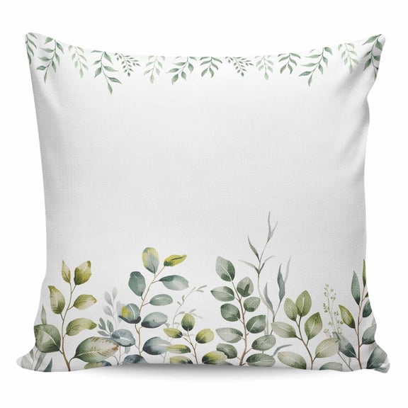 Throw Pillow Covers 18x18 Inch, Sage Eucalyptus Decorative Pillow Cases for Couch Sofa Bed, Green Farmhouse Country Plant Botanical Cotton Linen Square Home Decor Pillowcases with Hidden Zipper