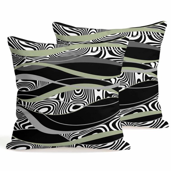 Throw Pillow Covers 18x18 Inch Set of 2 Abstract Lines Decorative Pillows Cushion Case Soft Square Pillowcases Sage Green Black Geometric Throw Pillows for Couch Sofa Bed Chair Home Decor