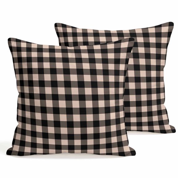 Throw Pillow Covers 18x18 Inch Set of 2 Beige Buffalo Plaid Decorative Pillows Cushion Case Soft Square Pillowcases Pastoral Black Checked Throw Pillows for Couch Sofa Bed Chair Home Decor