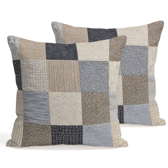 Throw Pillow Covers 18x18 Inch Set of 2 Beige Linen Squares Decorative Pillows Cushion Case Soft Square Pillowcases Boho Woven Fabric Throw Pillows for Couch Sofa Bed Chair Home Decor