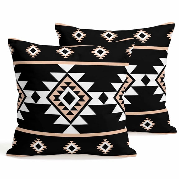 Throw Pillow Covers 18x18 Inch Set of 2 Black Aztec Decorative Pillows Cushion Case Soft Square Pillowcases Western Tribal Pattern Throw Pillows for Couch Sofa Bed Chair Home Decor