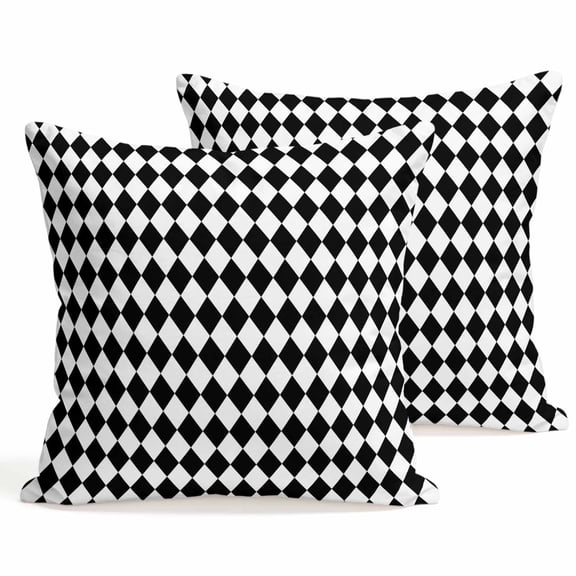 Throw Pillow Covers 18x18 Inch Set of 2 Black Diamond Plaid Decorative Pillows Cushion Case Soft Square Pillowcases White Geometric Check Throw Pillows for Couch Sofa Bed Chair Home Decor