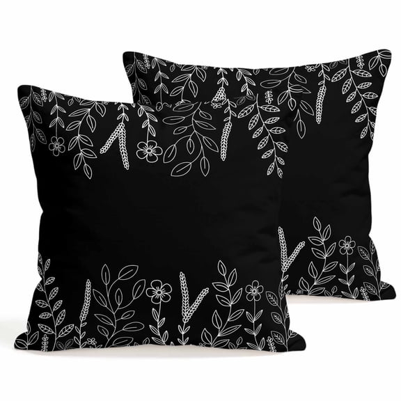 Throw Pillow Covers 18x18 Inch Set of 2 Black Floral Decorative Pillows Cushion Case Soft Square Pillowcases Flower Leaf Branch Throw Pillows for Couch Sofa Bed Chair Home Decor