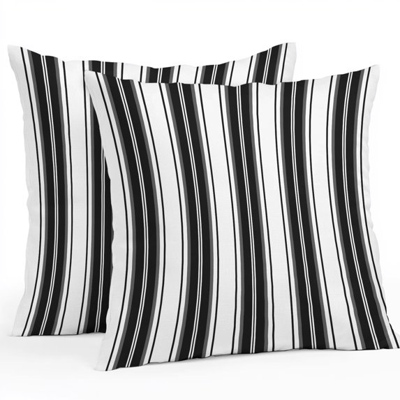 Throw Pillow Covers 18x18 Inch Set of 2, Black Striped Waterproof Outdoor Pillow Covers, Modern Thin Line Vertical Stripes Decorative Cushion Pillowcases for Couch, Sofa, Bed, Garden, Patio