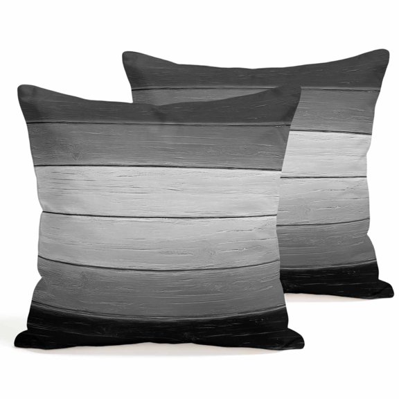 Throw Pillow Covers 18x18 Inch Set of 2 Black Wood Grain Decorative Pillows Cushion Case Soft Square Pillowcases Grey Gradient Wooden Throw Pillows for Couch Sofa Bed Chair Home Decor