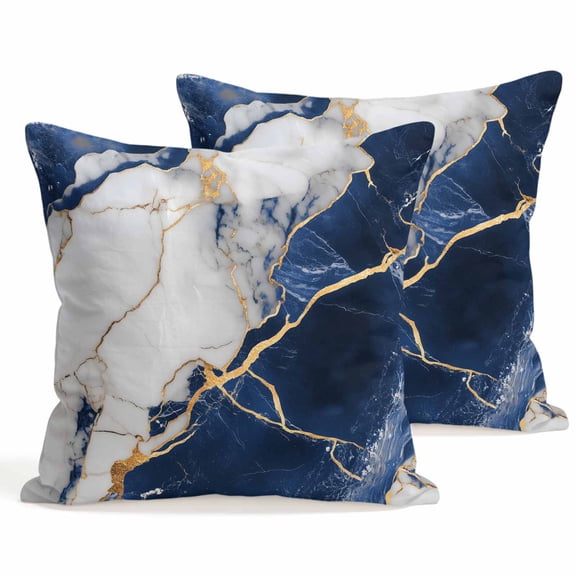 Throw Pillow Covers 18x18 Inch Set of 2 Blue Abstract Marble Decorative Pillows Cushion Case Soft Square Pillowcases Gold White Modern Throw Pillows for Couch Sofa Bed Chair Home Decor