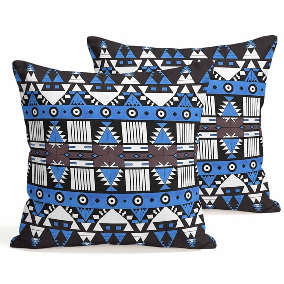 Throw Pillow Covers 18x18 Inch Set of 2 Blue Aztec Boho Decorative Pillows Cushion Case Soft Square Pillowcases Tribal Geometric Pattern Throw Pillows for Couch Sofa Bed Chair Home Decor