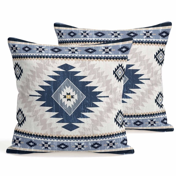 Throw Pillow Covers 18x18 Inch Set of 2 Blue Bohemian Decorative Pillows Cushion Case Soft Square Pillowcases Aztec Boho Tribal Throw Pillows for Couch Sofa Bed Chair Home Decor