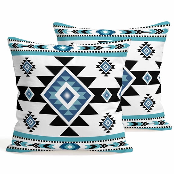 Throw Pillow Covers 18x18 Inch Set of 2 Blue Boho Decorative Pillows Cushion Case Soft Square Pillowcases Bohemian Native Southwest Ethnic Throw Pillows for Couch Sofa Bed Chair Home Decor