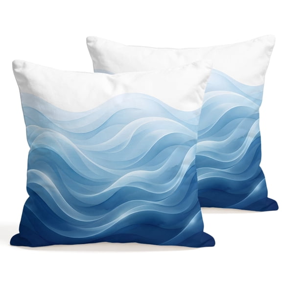 Throw Pillow Covers 18x18 Inch Set of 2 Blue Fluid Waves Decorative Pillows Cushion Case Soft Square Pillowcases Gradient Layers Mountain Throw Pillows for Couch Sofa Bed Chair Home Decor