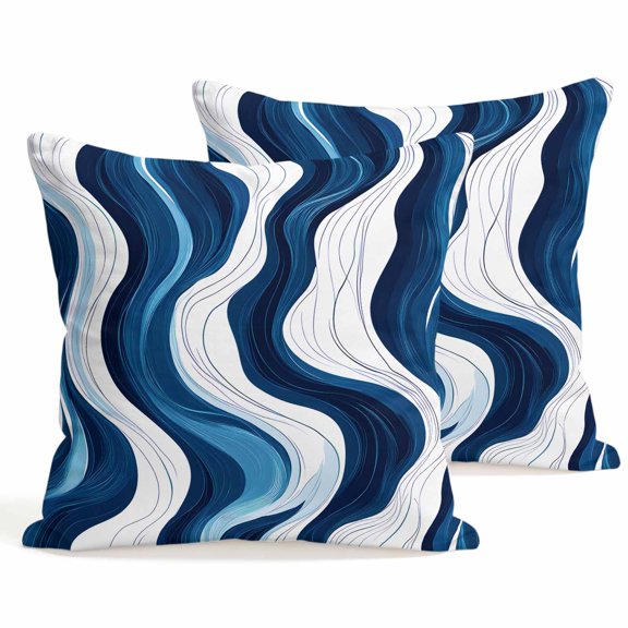 Throw Pillow Covers 18x18 Inch Set of 2 Blue Lines Decorative Pillows Cushion Case Soft Square Pillowcases Abstract Art Liquid Throw Pillows for Couch Sofa Bed Chair Home Decor
