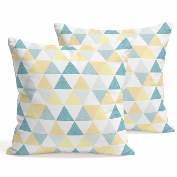 Throw Pillow Covers 18x18 Inch Set of 2 Blue Yellow Triangle Geometric Decorative Pillows Cushion Case Soft Square Pillowcases Modern Abstract Throw Pillows for Couch Sofa Bed Chair Home Decor
