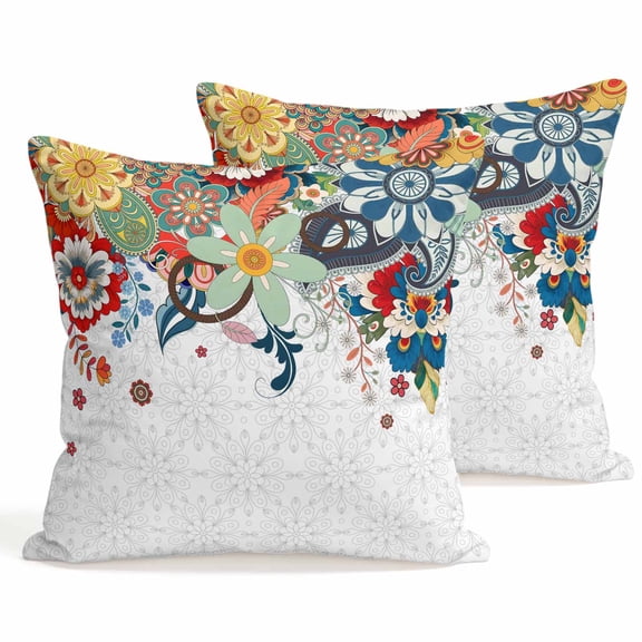Throw Pillow Covers 18x18 Inch Set of 2 Boho Floral Decorative Pillows Cushion Case Soft Square Pillowcases Abstract Bohemian Bloom Flower Throw Pillows for Couch Sofa Bed Chair Home Decor