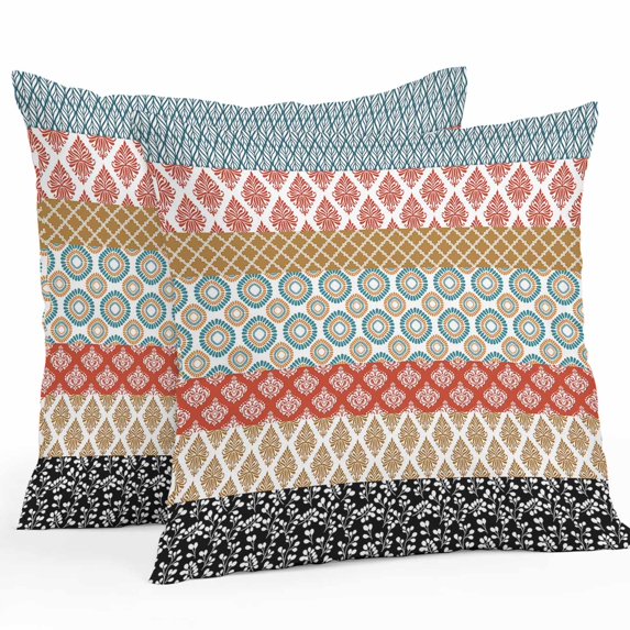 Throw Pillow Covers 18x18 Inch Set of 2, Boho Waterproof Outdoor Pillow Covers, Colorful Striped Ethnic Modern Geometric Abstract Art Decorative Cushion Pillowcases for Couch, Sofa, Bed, Patio