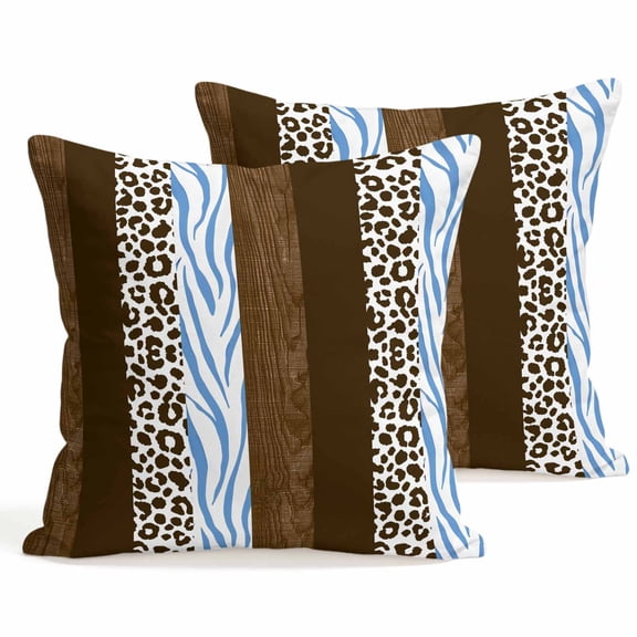 Throw Pillow Covers 18x18 Inch Set of 2 Brown Leopard Zebra Stripes Decorative Pillows Cushion Case Soft Square Pillowcases Abstract Wood Collage Throw Pillows for Couch Sofa Bed Chair Home Decor