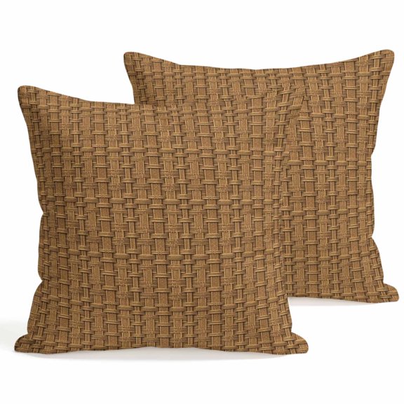 Throw Pillow Covers 18x18 Inch Set of 2 Brown Rattan Decorative Pillows Cushion Case Soft Square Pillowcases Vintage Striped Lines Throw Pillows for Couch Sofa Bed Chair Home Decor