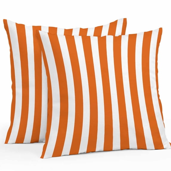 Throw Pillow Covers 18x18 Inch Set of 2, Burnt Orange Striped Waterproof Outdoor Pillow Covers, Thanksgiving Orange White Stripes Decorative Cushion Pillowcases for Couch, Sofa, Bed, Garden, Patio