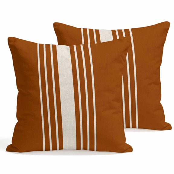 Throw Pillow Covers 18x18 Inch Set of 2 Burnt Orange Vertical Stripes Decorative Pillows Cushion Case Soft Square Pillowcases Classic Striped Linen Throw Pillows for Couch Sofa Bed Chair Home Decor
