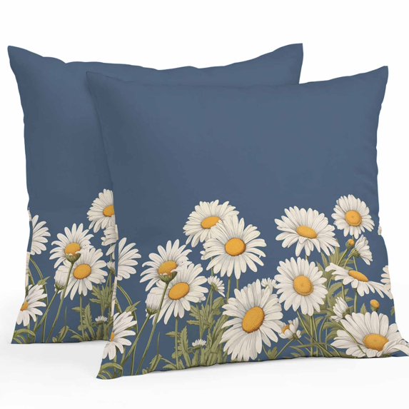 Throw Pillow Covers 18x18 Inch Set of 2, Daisy Waterproof Outdoor Pillow Covers, Spring Floral Summer Botanical Elegant Navy Blue Decorative Cushion Pillowcases for Couch, Sofa, Bed, Garden, Patio