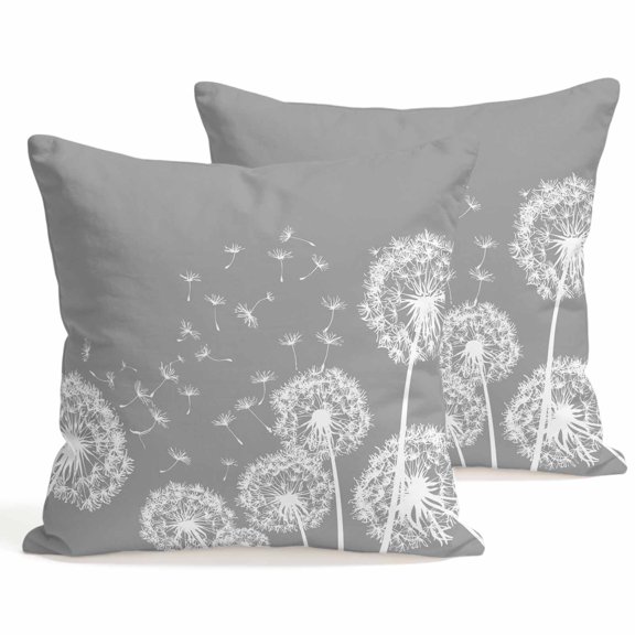 Throw Pillow Covers 18x18 Inch Set of 2 Dandelion Decorative Pillows Cushion Case Soft Square Pillowcases Spring Flower Plants Grey Throw Pillows for Couch Sofa Bed Chair Home Decor