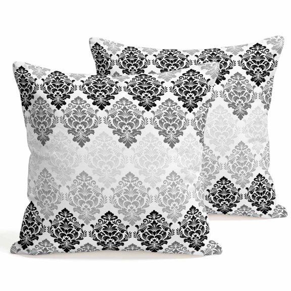 Throw Pillow Covers 18x18 Inch Set of 2 Floral Damask Pattern Decorative Pillows Cushion Case Soft Square Pillowcases Ombre Grey Luxury Throw Pillows for Couch Sofa Bed Chair Home Decor